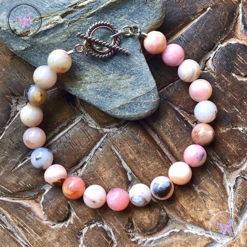 Pink Opal Healing Bracelet with Silver Toggle Clasp